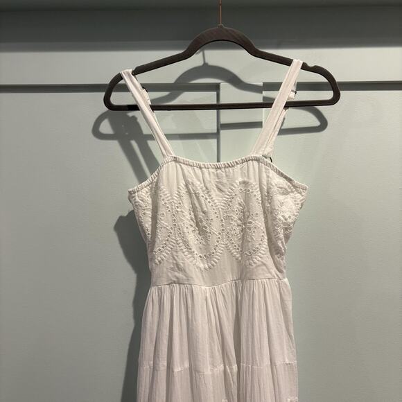 White Eyelet Maxi Dress Size Womens Medium Boho Embroidered Cotton Smocked India - Picture 3 of 14